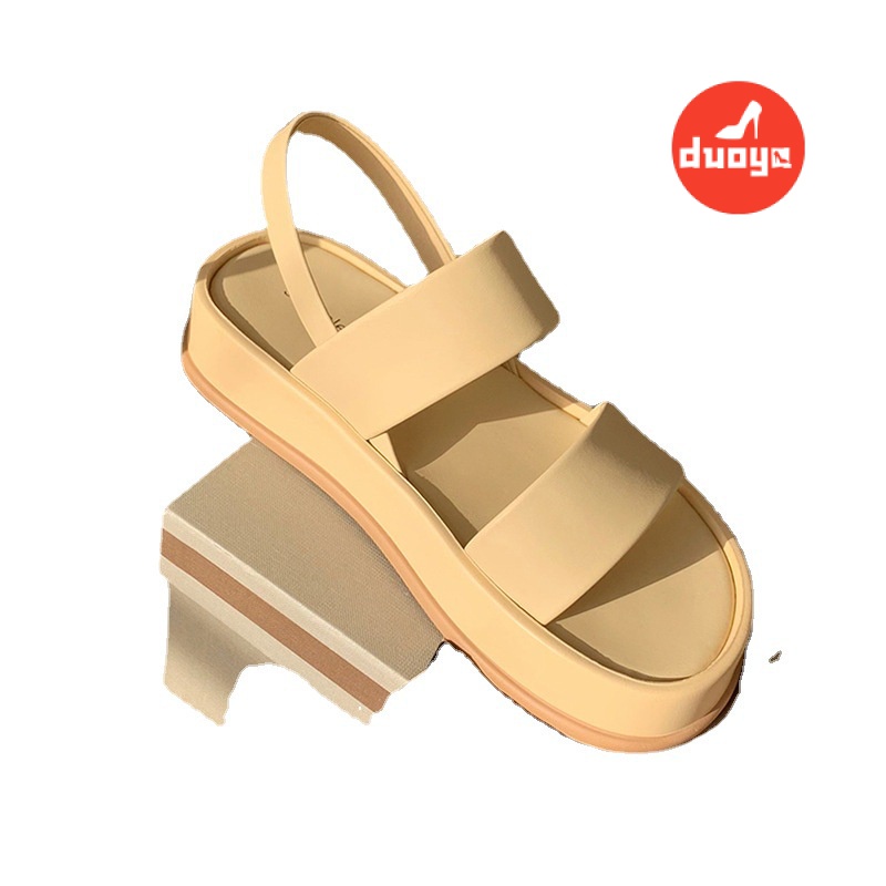 Duoya Tóc Thẳng ~ [Hàng Có Sẵn] Giày Sandal Mũi Tròn Phẳng Đế Dày Hở Ngón Có Dây Đeo Sau Lưng Cho Nữ Miễn Phí Vận Chuyển