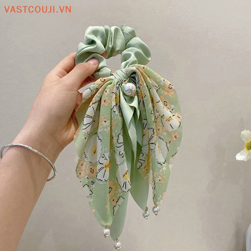 Dây Buộc Tóc Hình Nơ Đính Ngọc Trai Đơn Giản Phong Cách Hàn Quốc