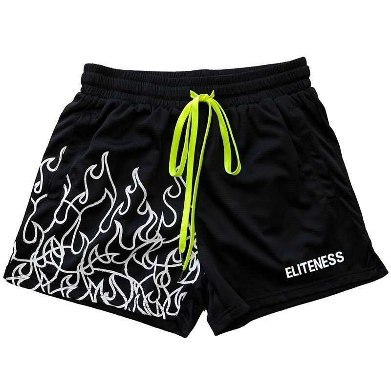 Quần Short Thể Thao Siêu Nhẹ Thoáng Khí In Họa Tiết Ngọn Lửa Phong Cách Âu Mỹ Cho Nam