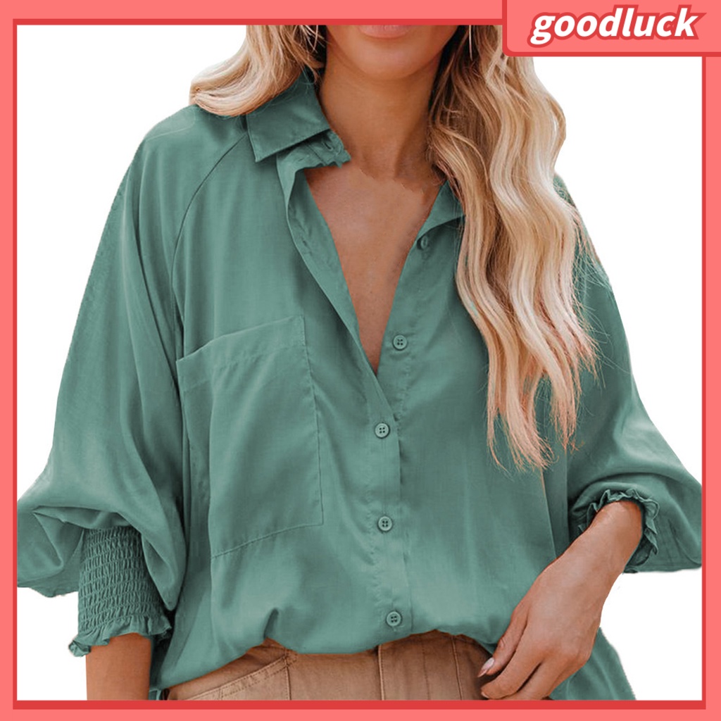 [ULK] Áo Sơ Mi Tay Phồng Màu Trơn Thanh Lịch Ôm Dáng Vừa Vặn Đường Phố Cho Nữ