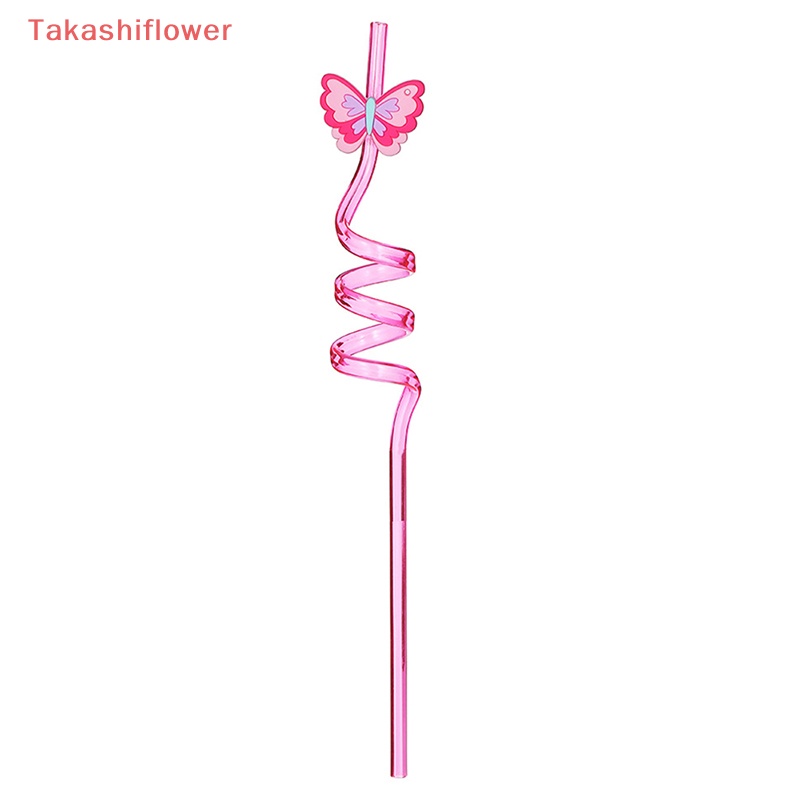 Set 8 Ống Hút Nhựa Họa Tiết Bướm Hoạt Hình Có Thể Tái Sử Dụng Cho Trẻ Em