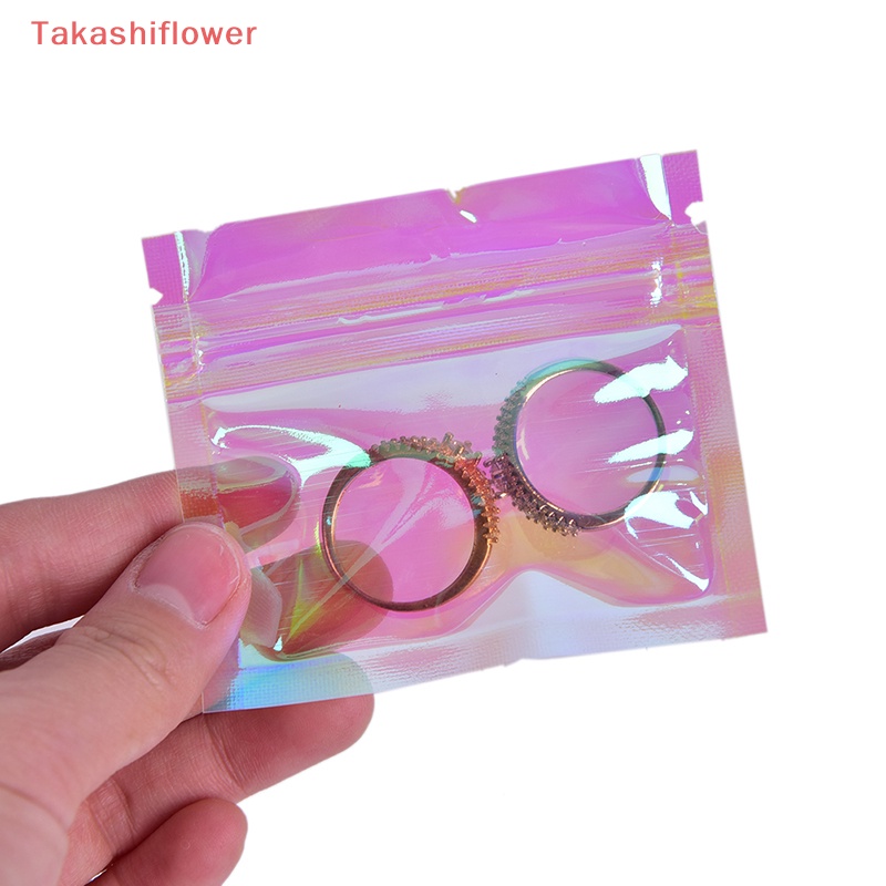 (Takashiflower) Set 100 Túi Nhựa Đựng Mỹ Phẩm Có Khóa Zip Ánh Sáng Laser
