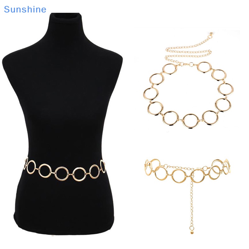 Thắt Lưng Dây Xích Tròn Bằng Kim Loại Bản Rộng Điều Chỉnh Được Thời Trang Cho Nữ