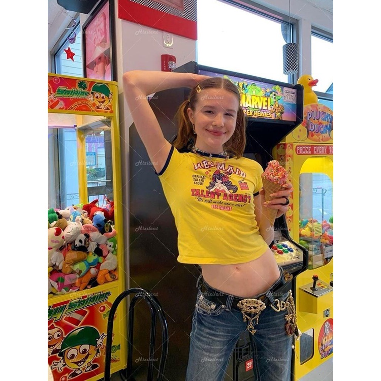 Áo Thun Tay Ngắn Cổ Tròn In Chữ Phối Màu Tương Phản Thời Trang Mùa Hè Xinh Xắn Cho Nữ