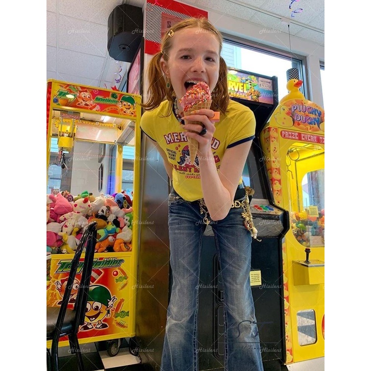 Áo Thun Tay Ngắn Cổ Tròn In Chữ Phối Màu Tương Phản Thời Trang Mùa Hè Xinh Xắn Cho Nữ