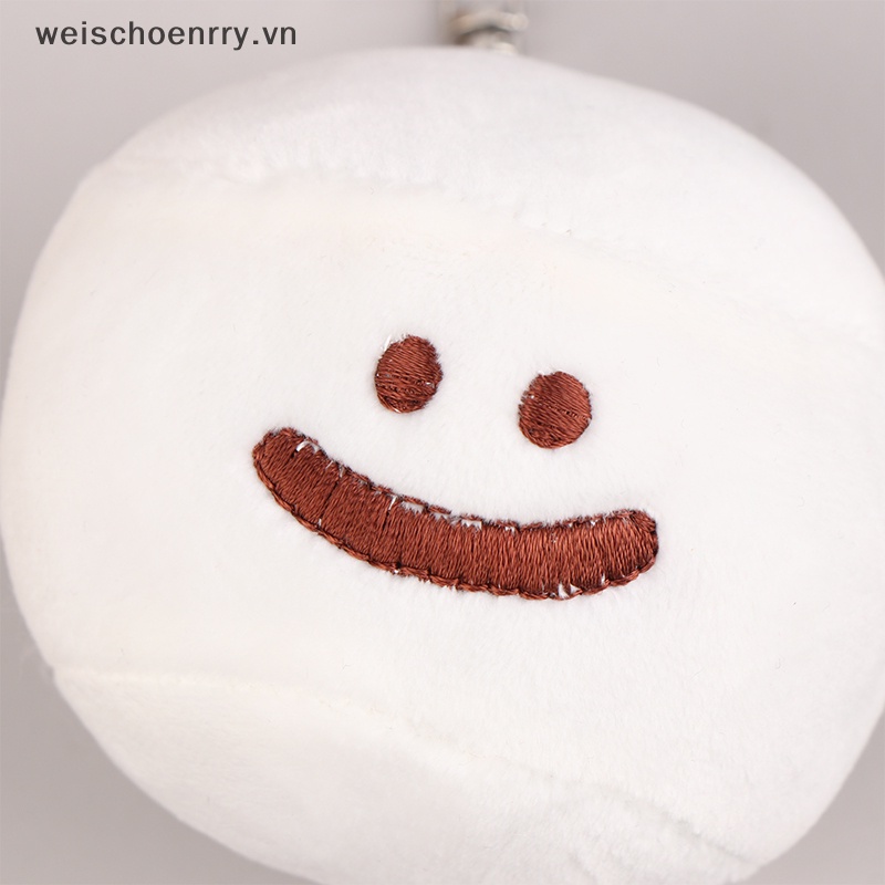 Móc Khóa Quả Cầu Lông Xù Hình Mặt Cười Marshmallow Dễ Thương