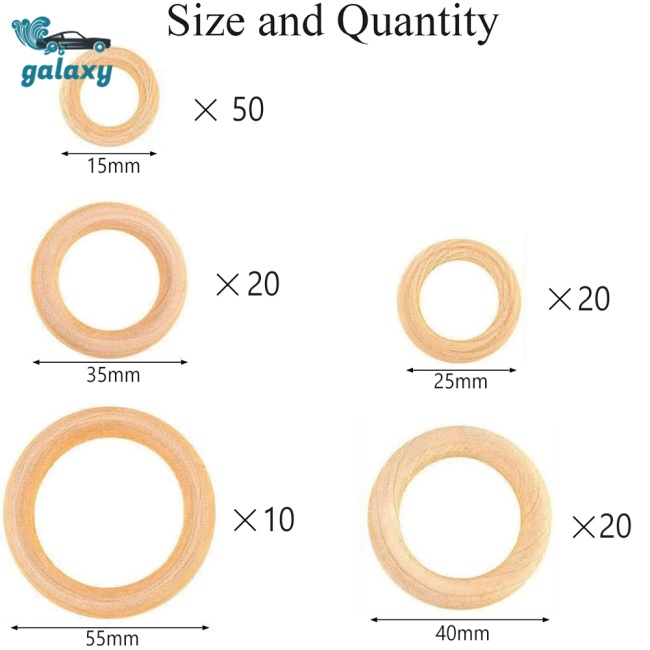 Galaxy Bộ 120 Vòng Gỗ Tự Nhiên 5 Kích Cỡ Dùng Làm Trang Sức
