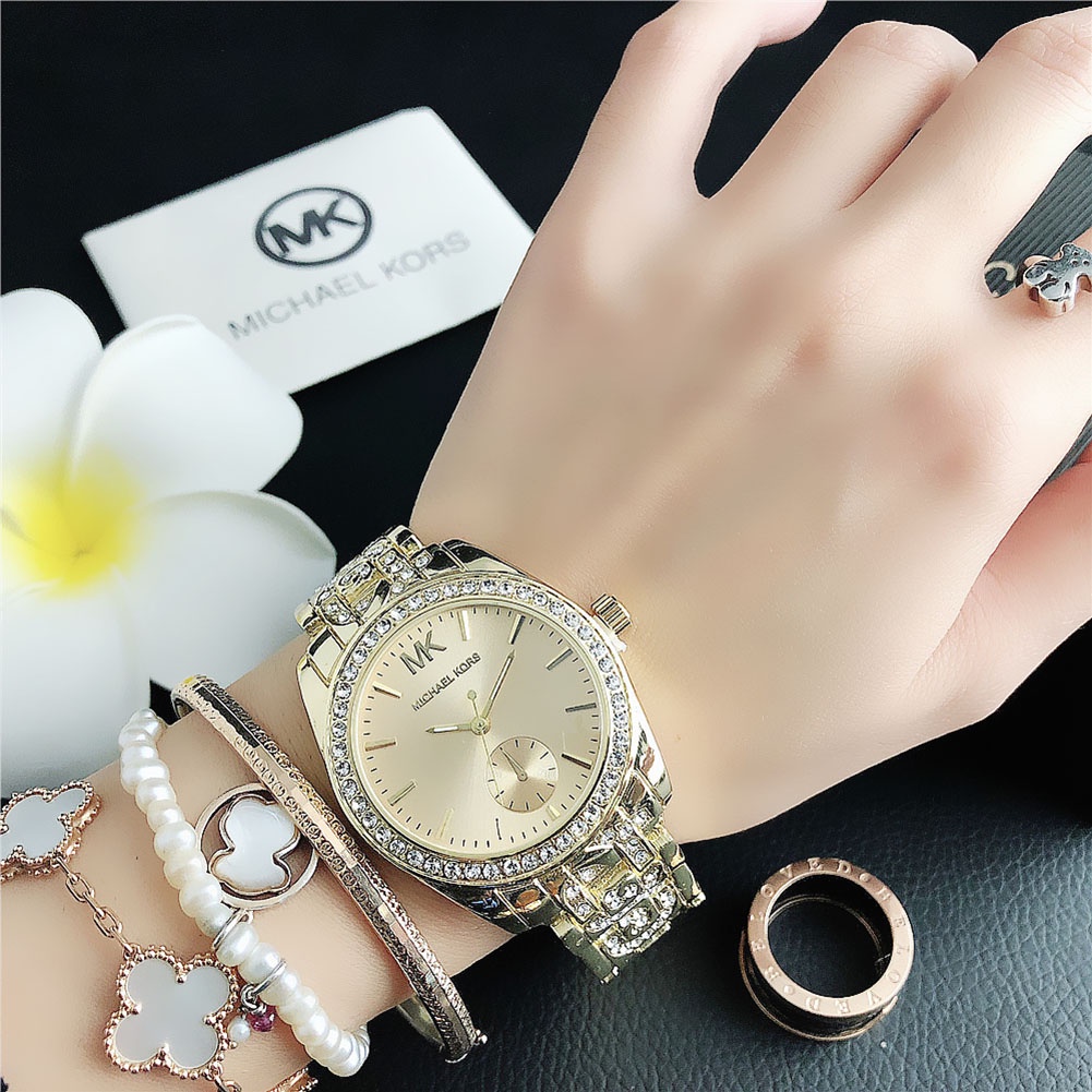 Đồng Hồ Đeo Tay Mặt Tròn Đính Đá Thời Trang Công Sở Cho Nữ