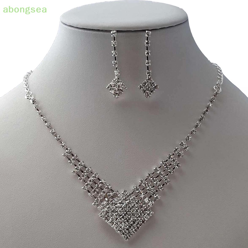 Bộ Vòng cổ + Bông Tai Mạ Bạc Đính Pha Lê Thời Trang Cho Nữ