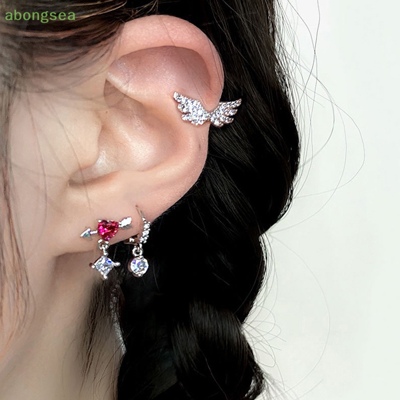 1 Bông Tai Hình Trái Tim Đính Đá Zircon Bằng Thép Không Gỉ Dễ Thương Cho Nữ