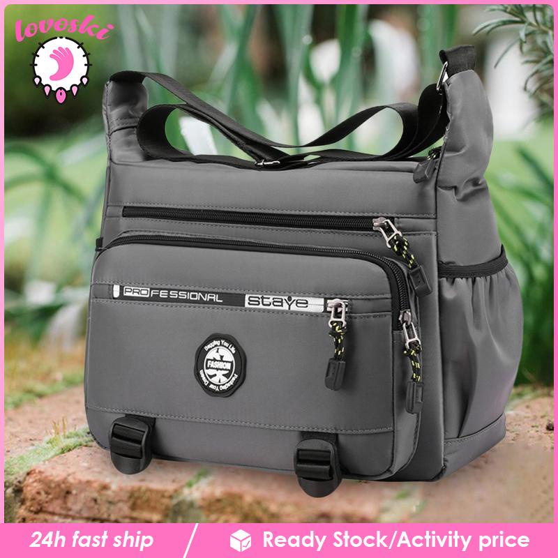 Túi Đeo Chéo Vai Có Khóa Kéo Chống Nước Sức Chứa Lớn Màu Đen Dành Cho Nam