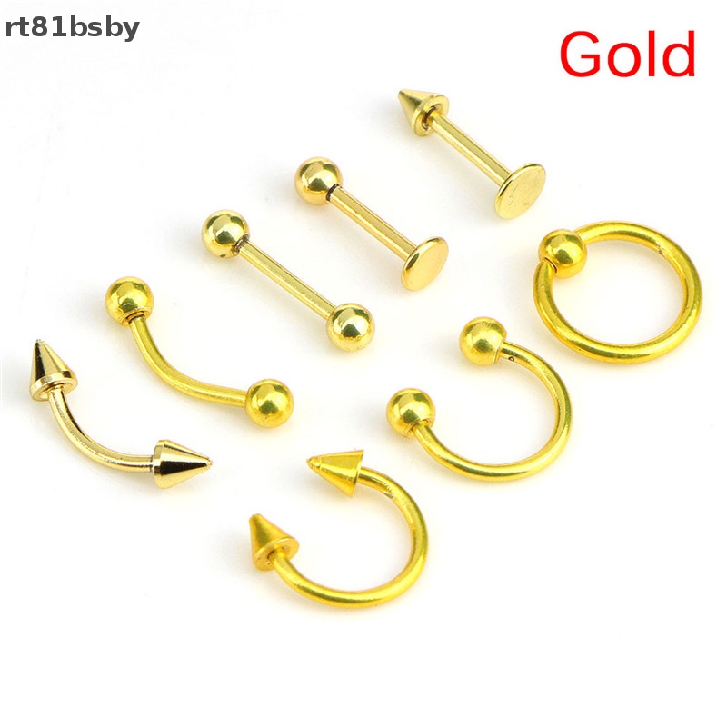 Set 8 Khuyên Mũi / Chân Mày / Môi 16G Bằng Thép Không Gỉ Cá Tính