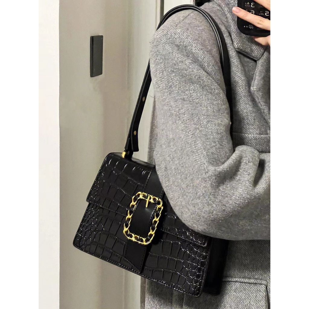 Túi Xách Đeo Vai Họa Tiết Da Cá Sấu Màu Đen / Vàng Sức Chứa Lớn Thời Trang Cao Cấp