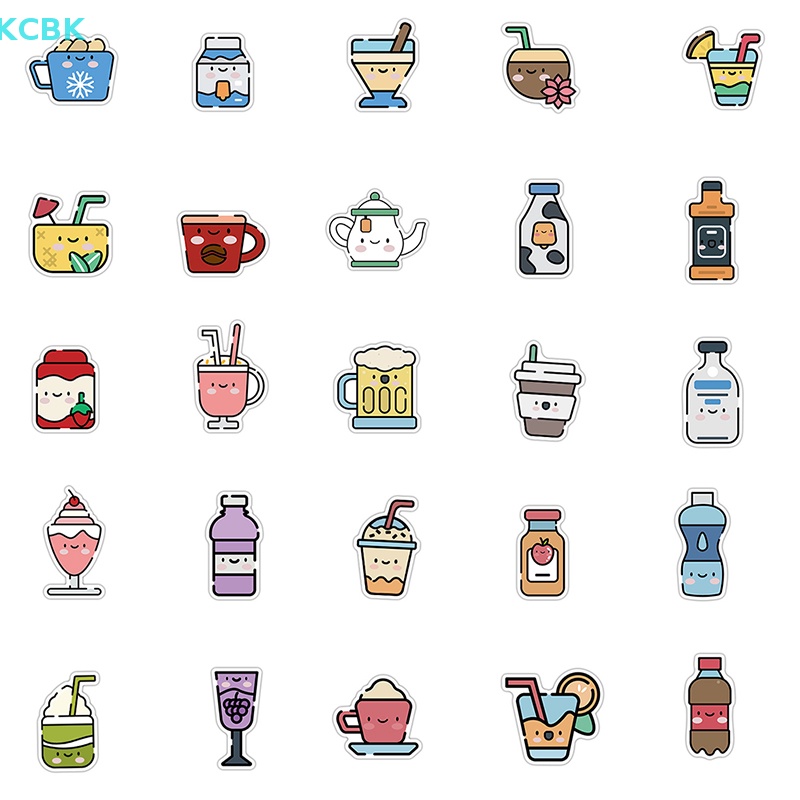 50 Miếng Dán Hoạt Hình Trang Trí Đồ Uống Bằng Nhựa PVC
