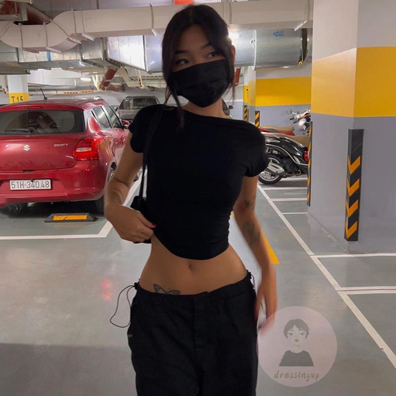 Áo Thun Tay Ngắn Cổ Tròn Hở Lưng Dáng Ôm Thời Trang Mùa Hè Cho Nữ