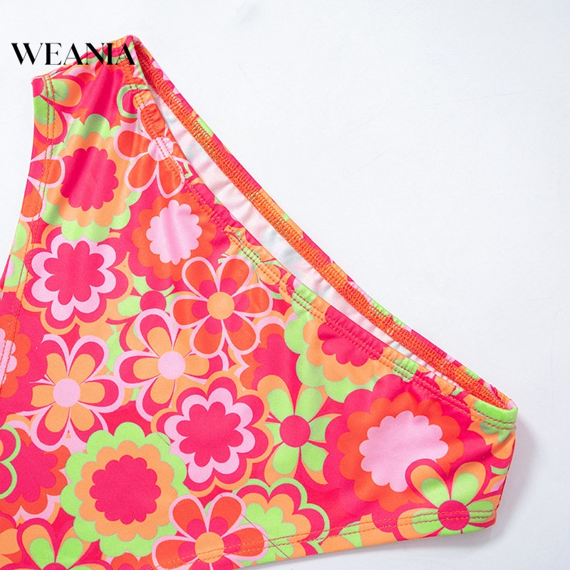 Bộ Bikini Hai Mảnh Lưng Cao Ống Loe In Hoa Phong Cách Retro Cho Nữ