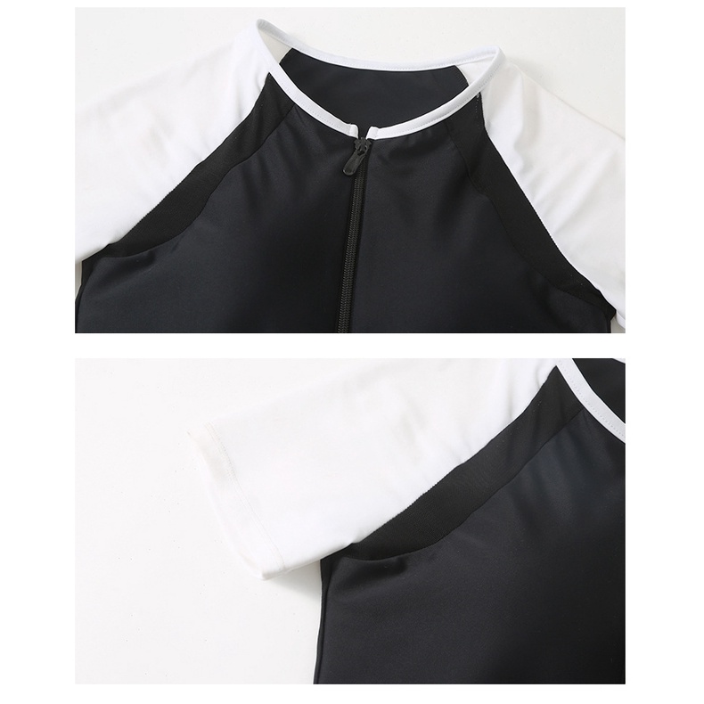 Đồ Bơi Một Mảnh Cổ Tròn Có Khóa Kéo Màu Tương Phản Phong Cách Mới Cho Nữ