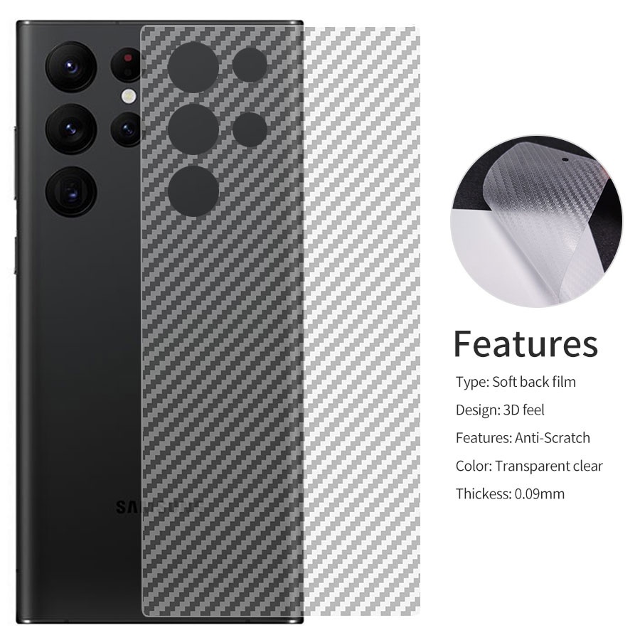 Miếng dán mặt lưng cacbon chống vân tay,xước Cho Samsung Galaxy S23 S22 S21 Ultra S10 S20 Plus Ultra FE Note 10 20 Lite