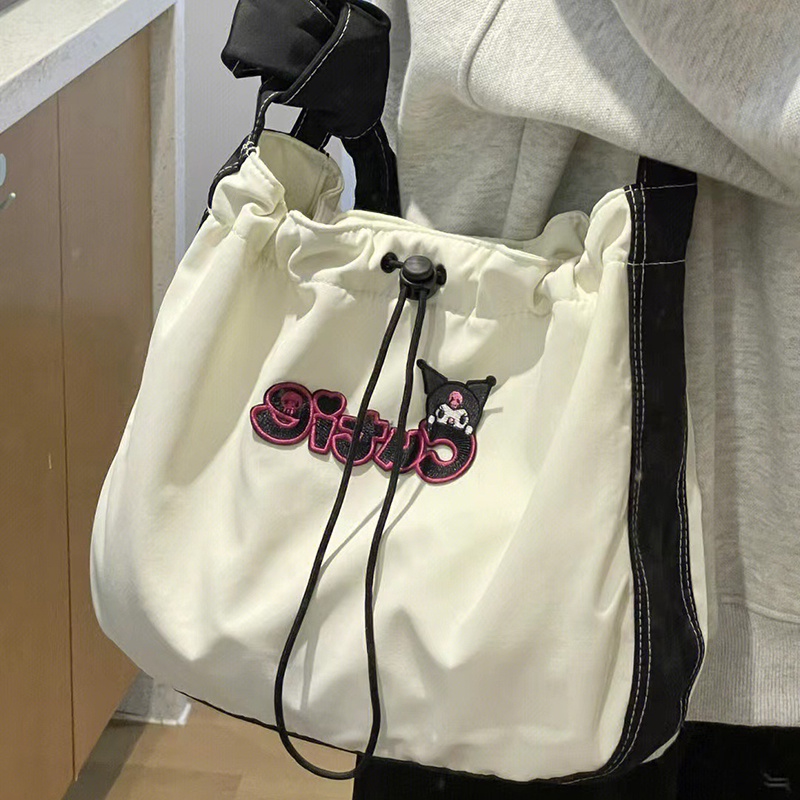 Túi tote Vải canvas Đeo Vai Dây Rút Màu Sắc Tương Phản Sức Chứa Lớn Dễ Phối Đồ Cho Nữ