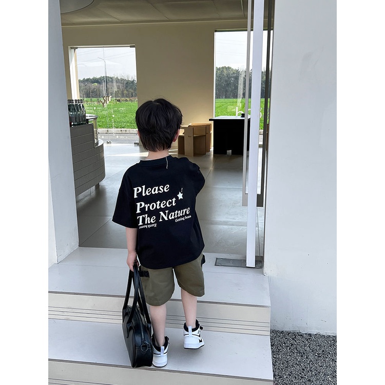 Áo Thun Tay Ngắn Dáng Rộng Phong Cách Hàn Quốc Thời Trang Mùa Hè Dễ Phối Đồ Cho Bé Trai