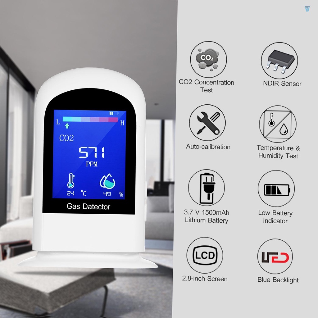 Máy Đo Nhiệt Độ Và Độ Ẩm Carbon Dioxide CO2 / RH / Temp 3 Trong 1 Có Màn Hình LCD Kỹ Thuật Số Có Thể Sạc Lại