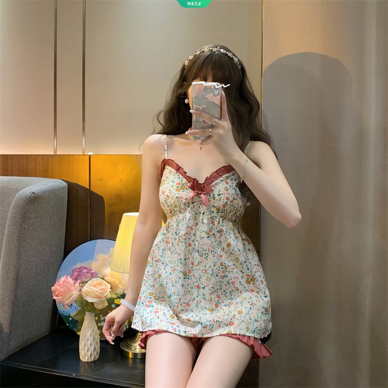 Bộ Đồ Ngủ Ngắn Hai Dây Họa Tiết Hoa Thời Trang Mùa Hè 2023 Phong Cách Hàn Quốc Cho Nữ