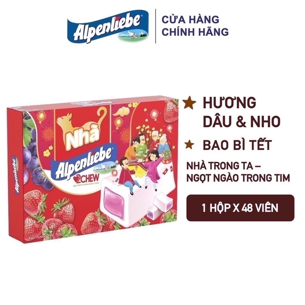 Alpenliebe 2Chew Kẹo Mềm Hương Dâu và Nho Hộp Quà Tết (48 viên - 168g)
