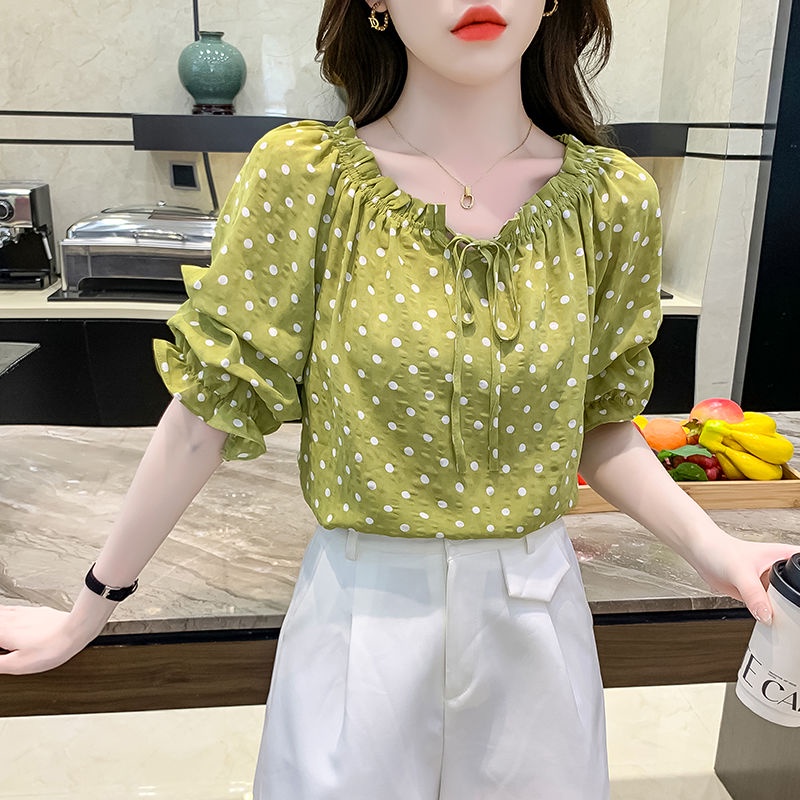 Áo Sơ Mi Chiffon Chấm Bi Phong Cách Pháp Thời Trang Mùa Hè 2023 Dễ Phối Đồ