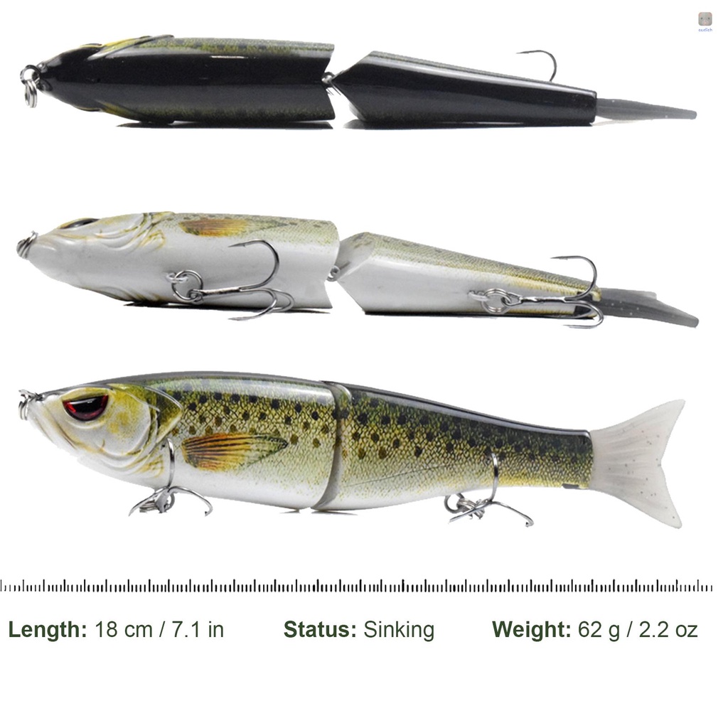 Lixada Mồi Giả Nhử Cá 2 Khúc 7.1 in / 2.2 oz Bằng Nhựa Cứng