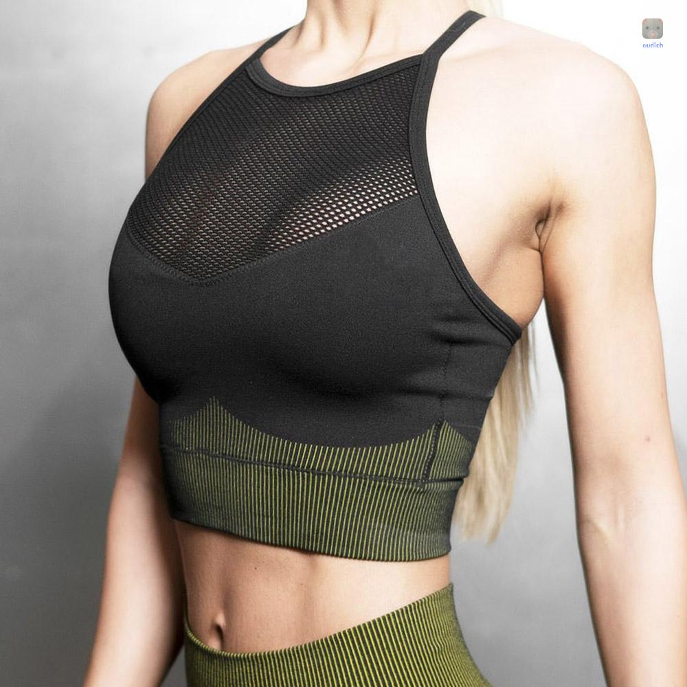 Áo Ngực Thể Thao Dạng Lưới Có Đệm Ngực Thoáng Khí Co Giãn In Họa Tiết Sọc Chéo Lưng