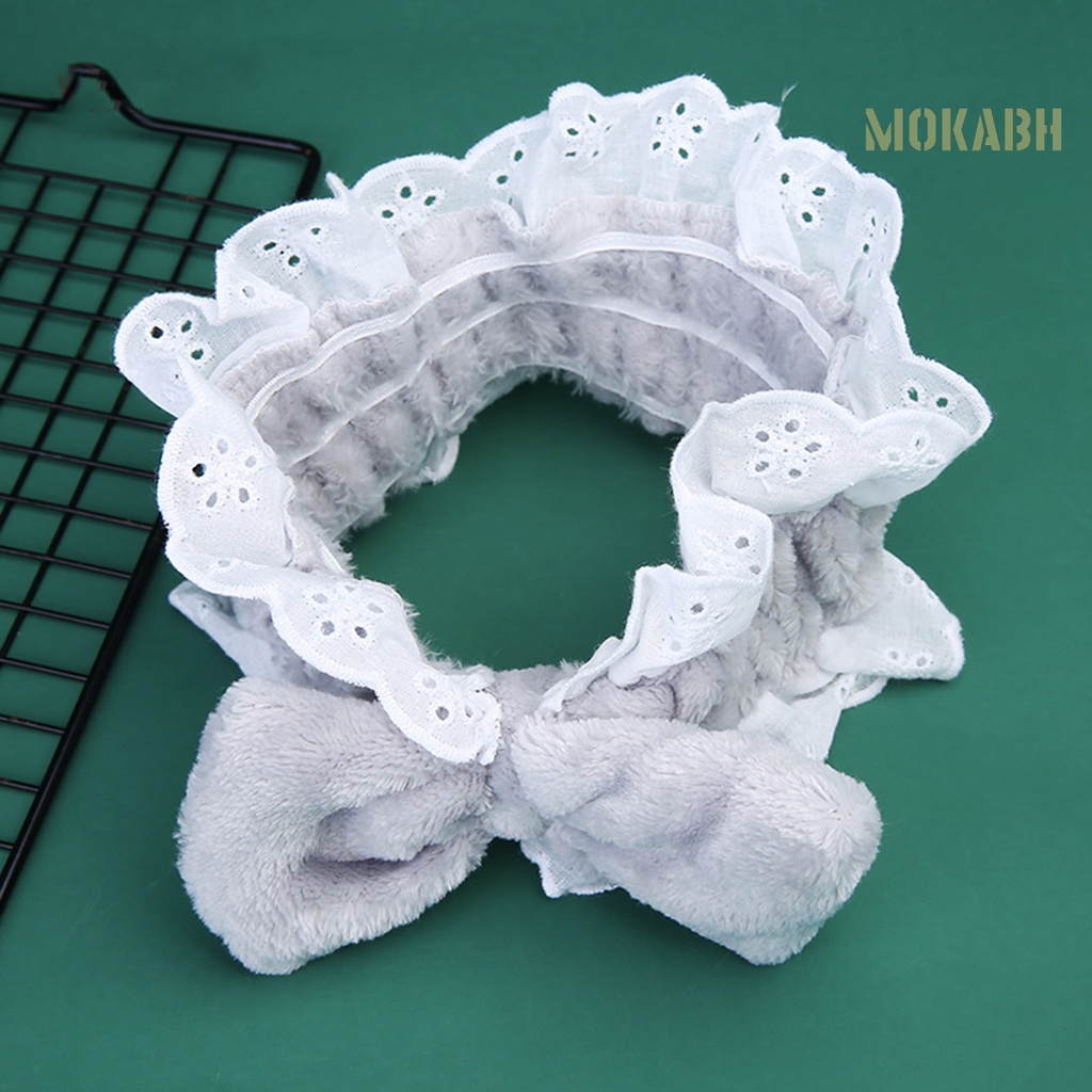 [Mok Abh] Băng Đô Thắt Nơ Bằng Lông Cừu San Hô Dày Mềm Co Giãn Chống Dầu Trang Trí Tóc Dành Cho Nữ