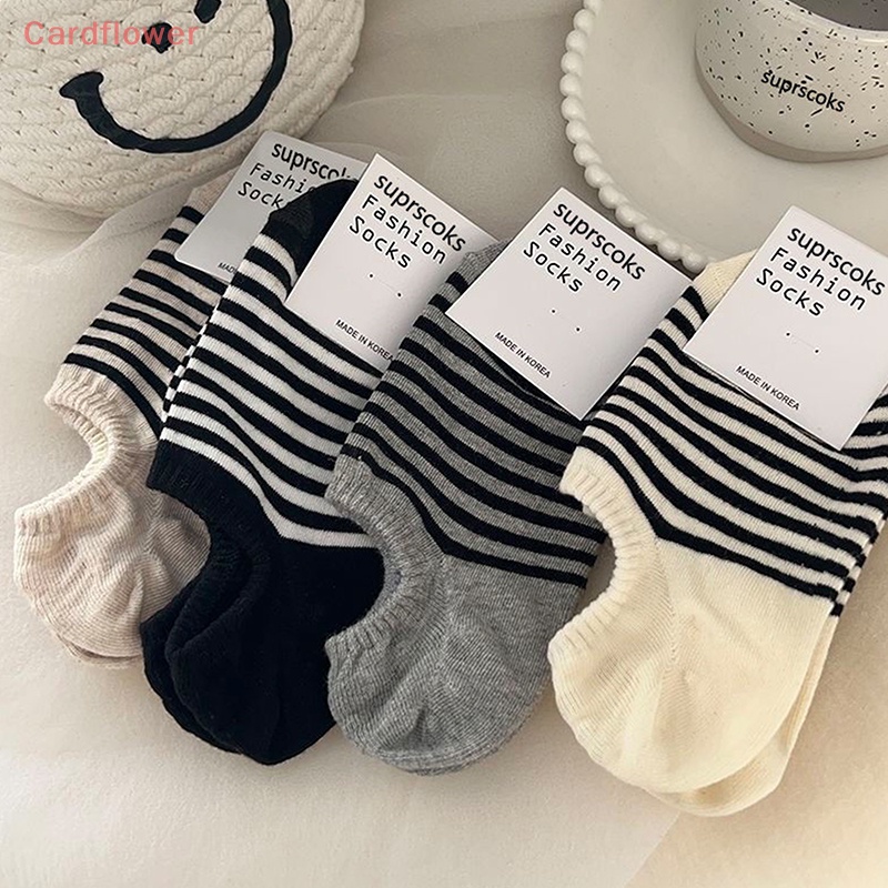 &lt; Cardflower &gt; Vớ Thuyền Bằng Silicon Cotton Chải Kỹ Thuật Kẻ Sọc Vô Hình Đơn Giản Và Đại Học Chống Rơi Đa Năng Cho Nữ