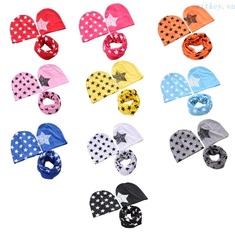 Bộ 3 Món Mũ Và Khăn Choàng Cổ Chống Gió In Họa Tiết Ngôi Sao Phong Cách Muslin Giữ Ấm Cho Bé Sơ Sinh