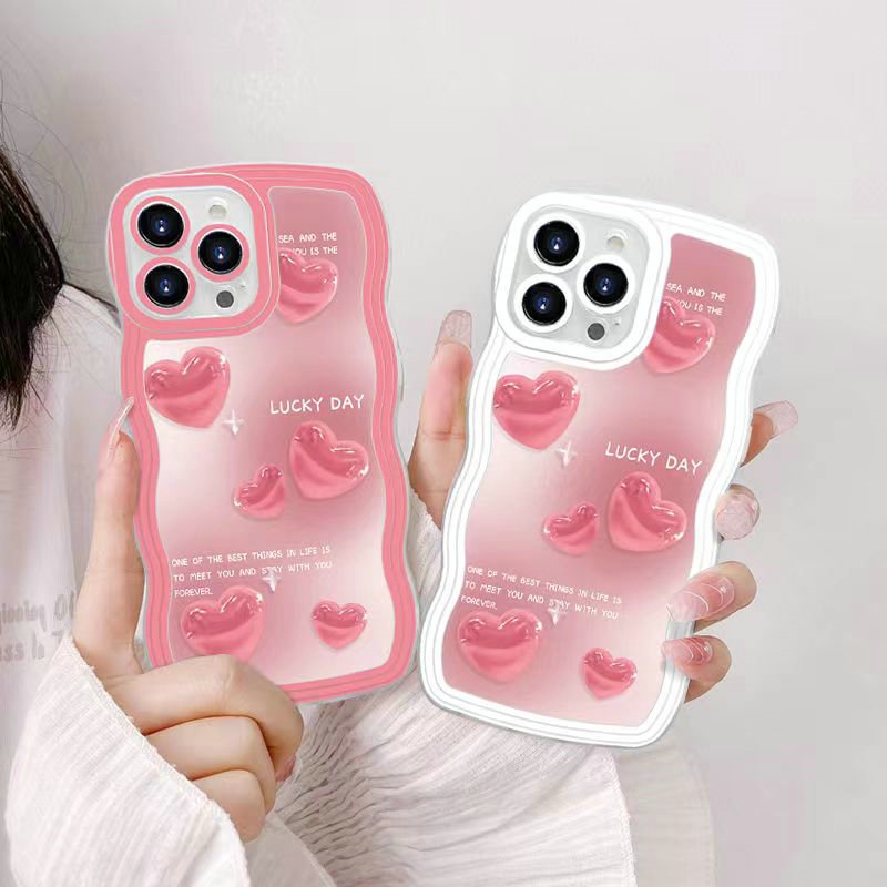DBW| Ốp lưng Đối với Vivo Y02 Y02T Y02A Y17S Y19 Y27 Y36 Y53 Y78 V5s V5 Lite V9 V15 V17 Pro V19 Neo V20 V21 V21E V23 V23E V25 V25E V27 Pro V27E V29 Lite Soft Couple Jelly Pink Heart Wave Edge Case