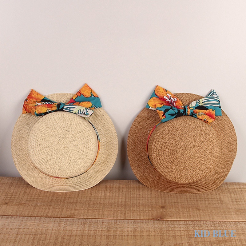 Mũ Cói Chống Nắng Đính Nơ Phong Cách Bohemian Thời Trang Mùa Hè Dành Cho Bé Gái