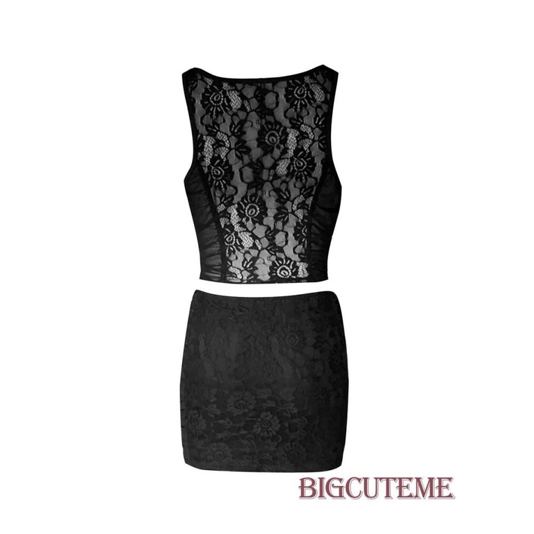 Bộ Trang Phục 2 Mảnh Gồm Áo Tank Top Ôm Dáng Họa Tiết Hoa + Chân Váy Mini Co Giãn Màu Đen Cho Nữ