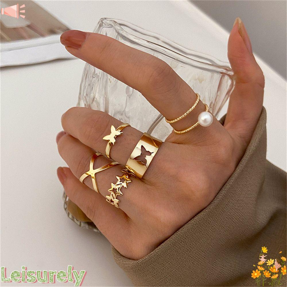 Bộ 5 Nhẫn Thiết Kế Độc Đáo Sang Trọng|Bươm Bướm Hợp Kim Thời Trang