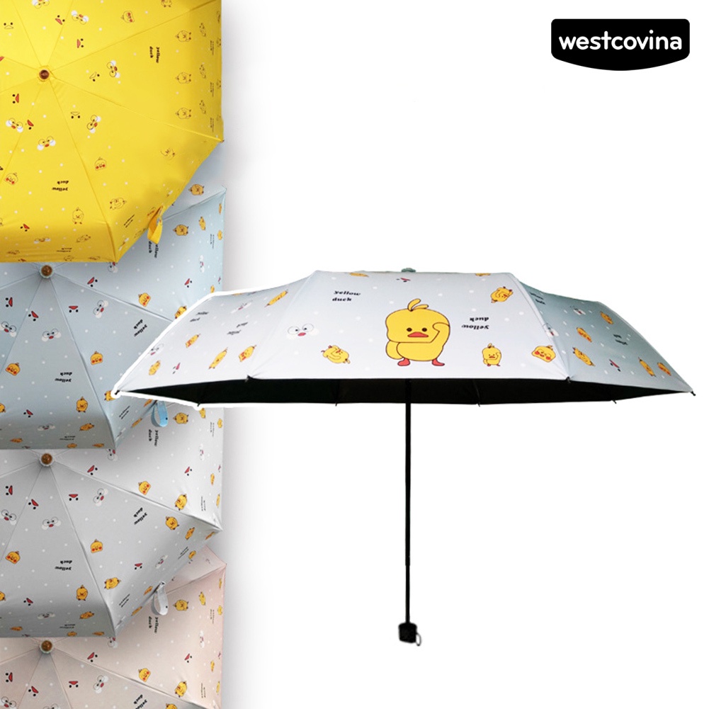 [COD]☁Dù Che Mưa Chống Tia UV / Gió / Thấm Nước In Họa Tiết Vịt Hoạt Hình