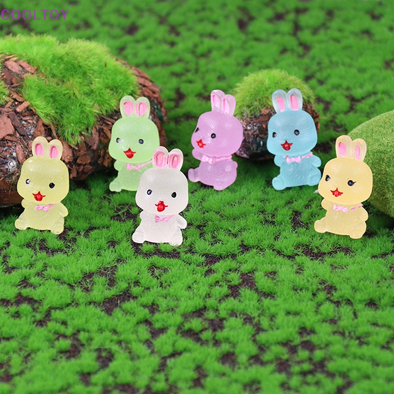Cooltoy Bộ 4 Tượng Thỏ Mini Bằng Nhựa Resin Dạ Quang Phát Sáng Trong Đêm Trang Trí Tiểu C