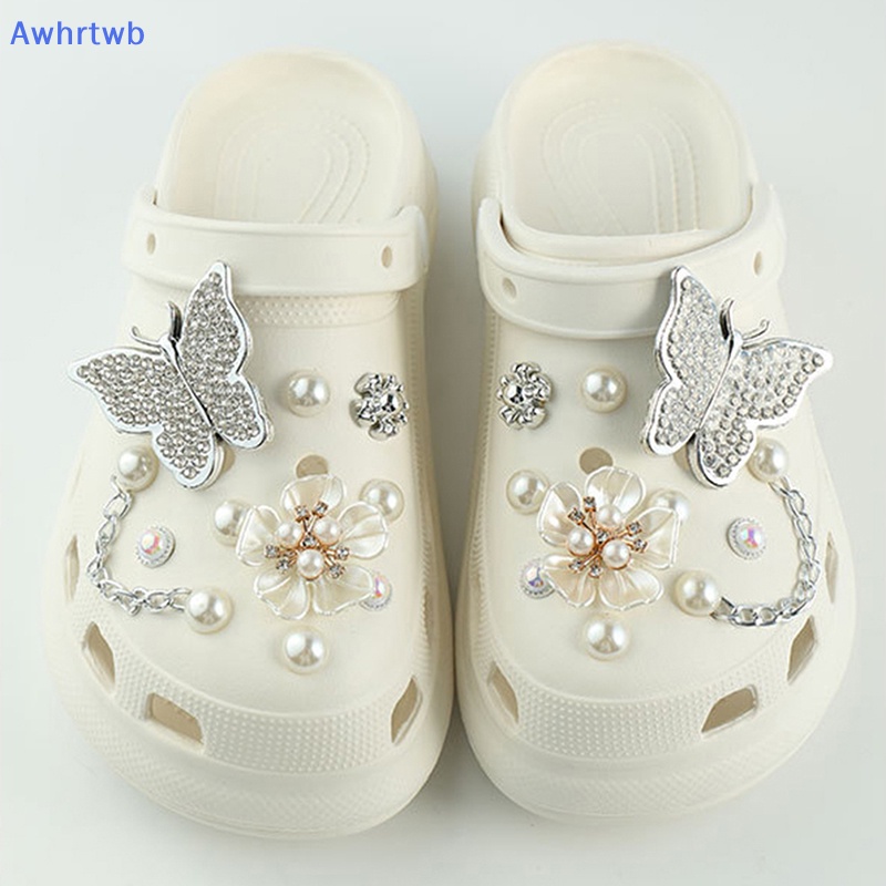 1 Bộ Phụ Kiện Trang Trí Giày Hình Giày Croc Đính Ngọc Trai / Bướm / Hoa Có Thể Tháo Rời Cho Bé Mới