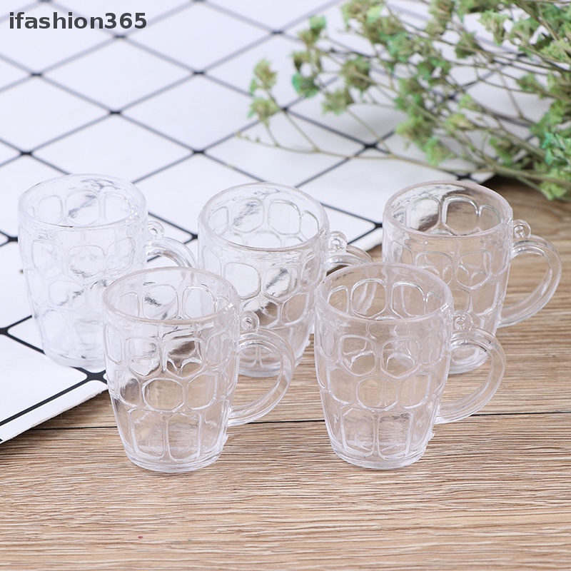 Set 5 Cốc Uống Bia Bằng Nhựa Trong Suốt Dùng Trang Trí Nhà Búp Bê 1: 12