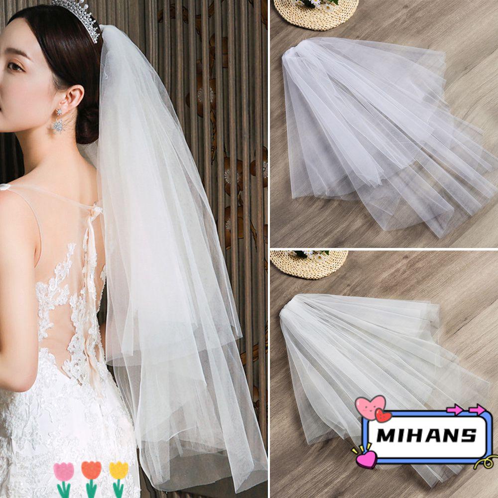 Mạng Che Mặt Hai Lớp Ngắn Đơn Giản Thanh Lịch Kèm Lược Cho Cô Dâu