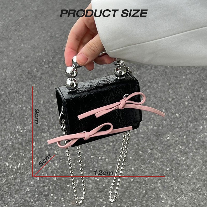 Nallcher Túi Xách Da PU Mini Đính Nơ Phối Dây Xích Thời Trang Cho Nữ