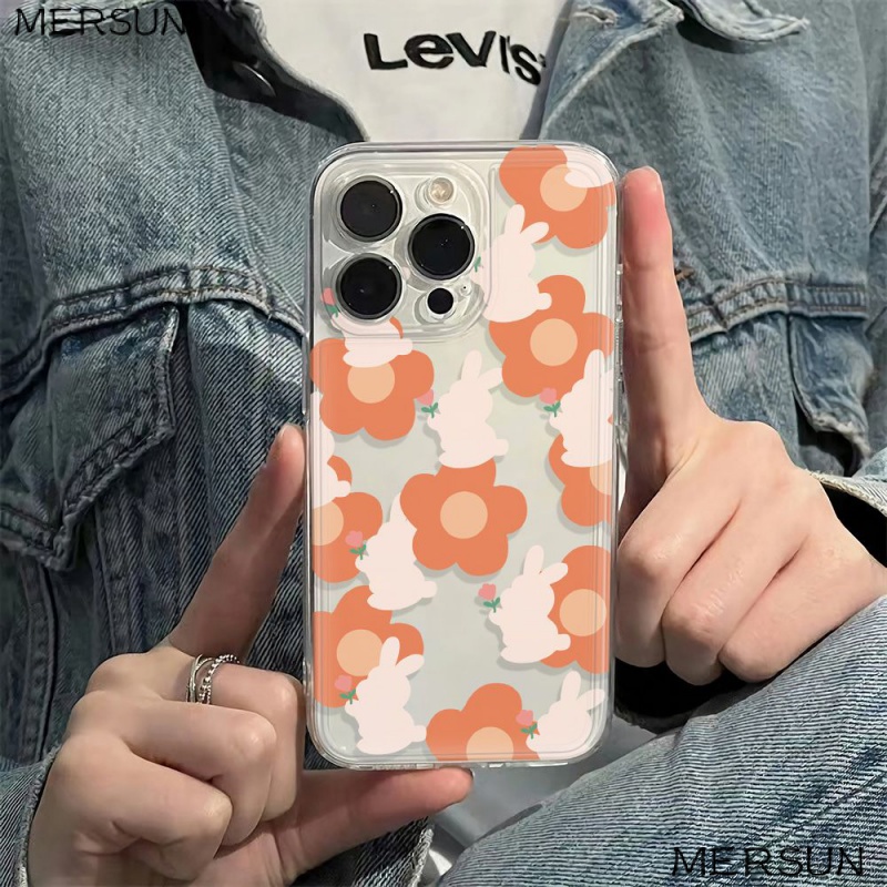 ✅Ốp Điện Thoại Mềm Chống Sốc Hình Hoa Đào / Thỏ Trắng 11 14Pro + 12Max 6In 1378