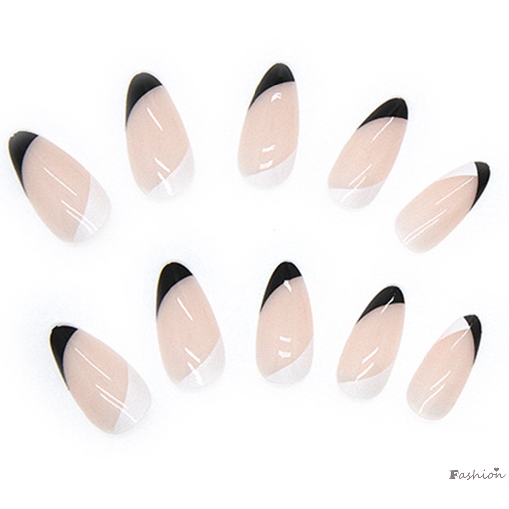 Bộ Móng Tay Giả Hình Giọt Nước Màu Trắng Đen Kết Cấu Mịn Màng Không Bong Tróc