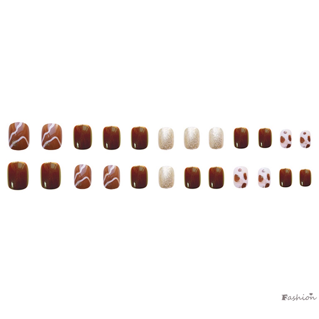 Móng Tay Giả In Hình Bò Cà Phê Dễ Sử Dụng Và Tẩy Rửa