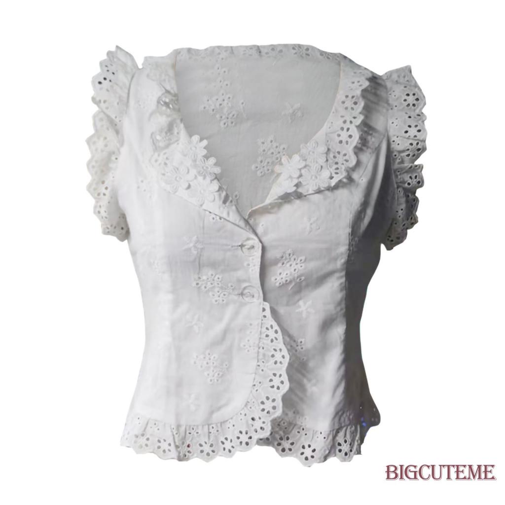 [] Áo Crop Top Không Tay Màu Trơn Cài Nút Xuống Phối Ren Thời Trang Mùa Hè Cho Nữ