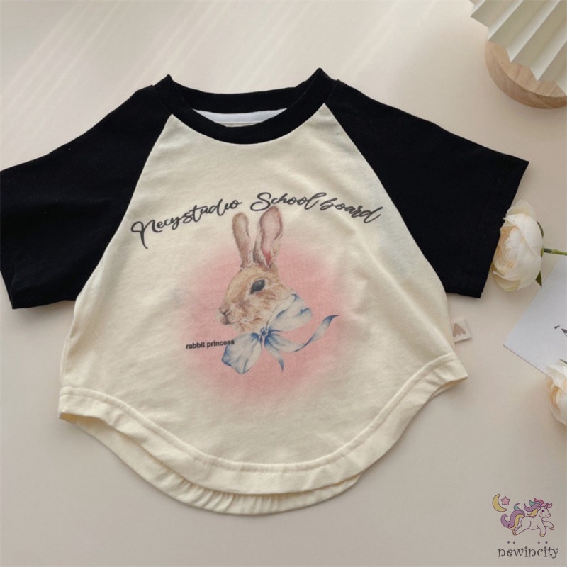 Áo Thun Tay Ngắn In Hình Thỏ Dễ Thương Phong Cách Hàn Quốc Cho Bé Gái