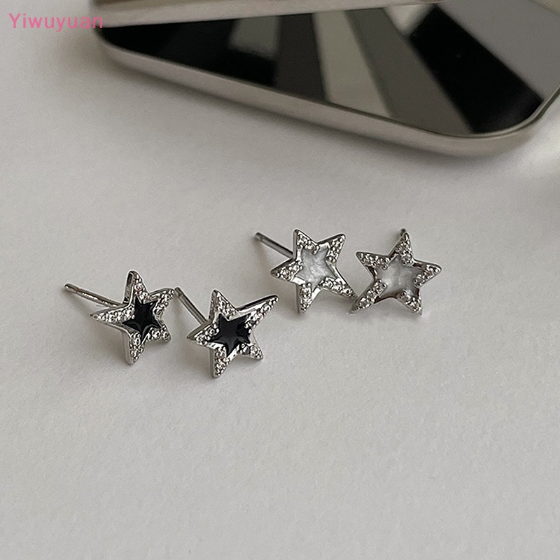 < Yiwuyuan > Khuyên Tai Đinh Tán Đính Đá Zircon Ngôi Sao Năm Cánh Phong Cách Punk Gothic Thời Trang Mới Dành Cho Nữ