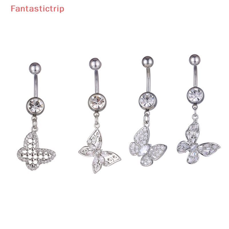 [Fantastictrip] Khuyên Rốn Đính Đá Zircon Hình Bướm Bằng Đồng Sáng Bóng Thời Trang Đẹp Mắt Mới